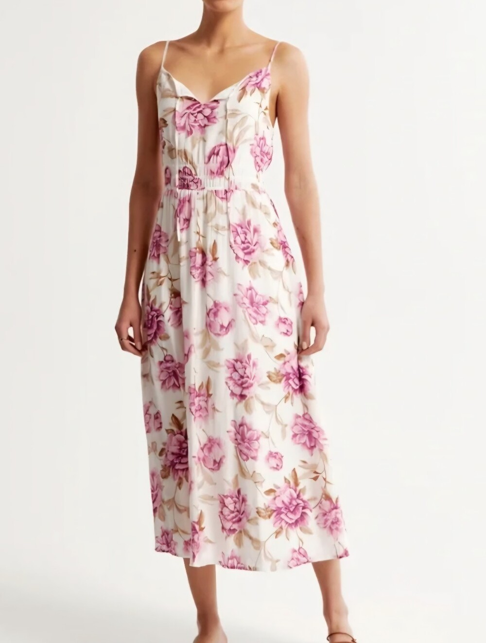 Abercrombie & Fitch Crinkle Textured Smocked Waist Cottagecore Midi Dress Sz MT